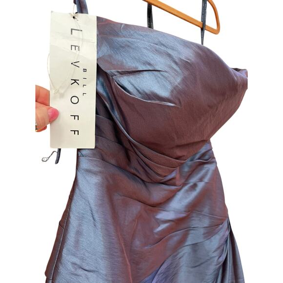 BILL LEVKOFF Iridescent Strapless Ruched Taffeta Dress | Sz 8, Blue NWT - Picture 6 of 16